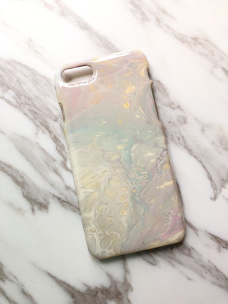 OOAK hand-painted phone case, only one available, Handmade marble IPhone case - เคส/ซองมือถือ - พลาสติก หลากหลายสี