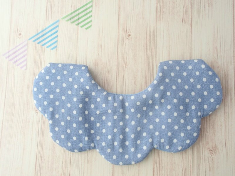 Baby Bib, Scalloped, Blue Polka Dots, Reversible, Saliva Towel, Japanese Fabric - 圍兜/口水巾 - 棉．麻 藍色