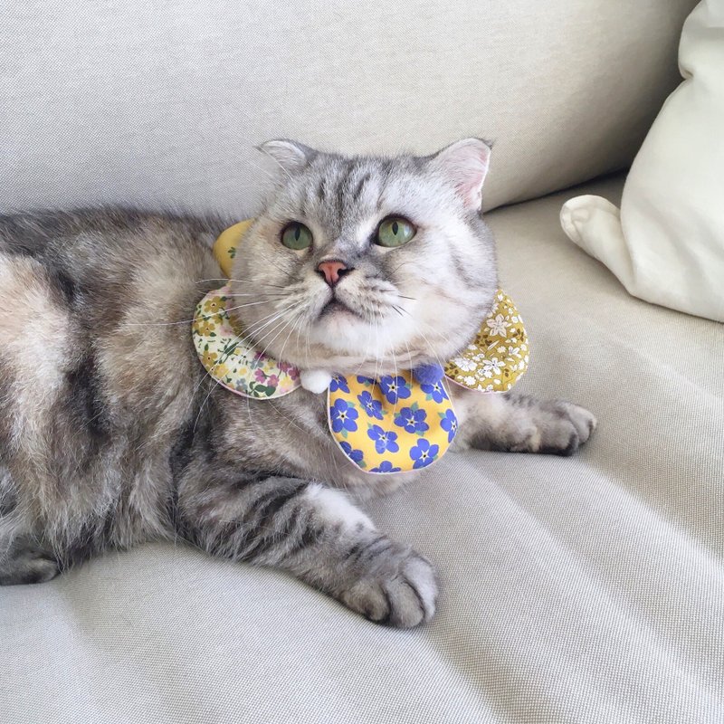 [Handmade by Cha's] Morandi color large petal pet cat and dog collar scarf scarf - ปลอกคอ - ผ้าฝ้าย/ผ้าลินิน 