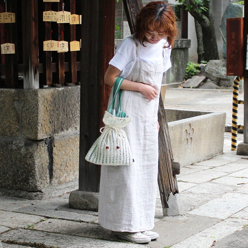 【PVC・布・編みの巾着バッグ】Drawstring bag ーGREENー - 手提包/手提袋 - 棉．麻 綠色