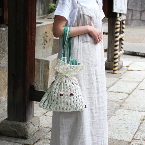 PVC・布・編みの巾着バッグ】Drawstring bag ーGREENー - ショップ