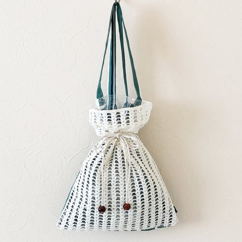 PVC・布・編みの巾着バッグ】Drawstring bag ーGREENー - ショップ