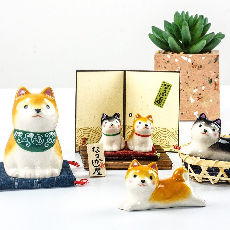 日本製藥師窯柴犬豆柴小狗不倒翁手工陶瓷創意擺件生日開業喬遷 - 擺飾/家飾品 - 陶 