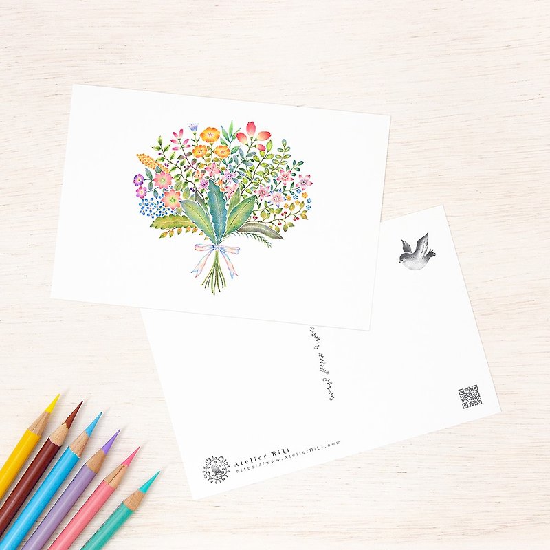 Set of 5 pieces. Like a picture book. Postcard "Rainbow Bouquet" PC-405 - การ์ด/โปสการ์ด - กระดาษ หลากหลายสี