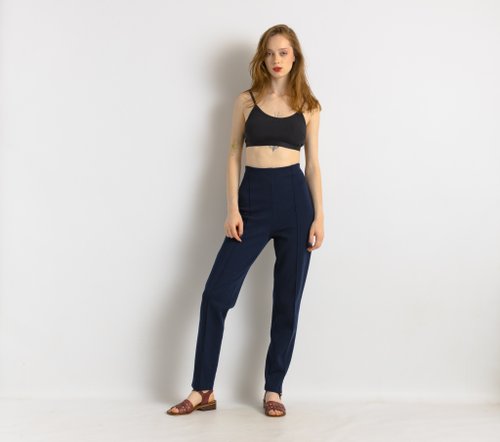 MoodShopGirls Vintage Dark Blue High Waisted Woman Wool Fall 100% Wool Pants 7823