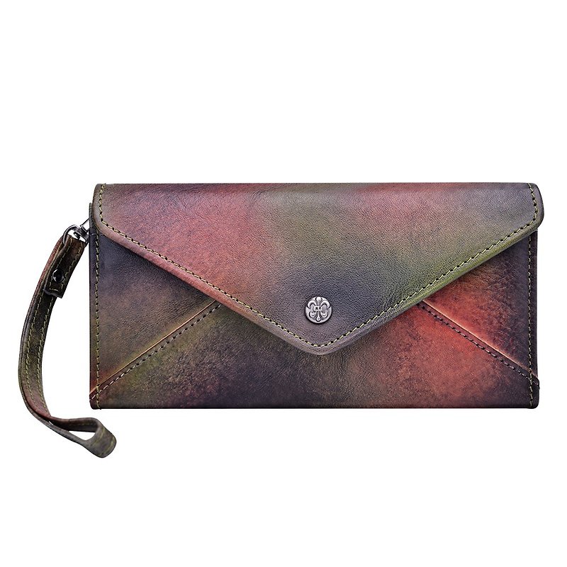 Handmade Genuine Leather Wallet Long with wrist strap - Green - Clutch Bags - Genuine Leather Multicolor