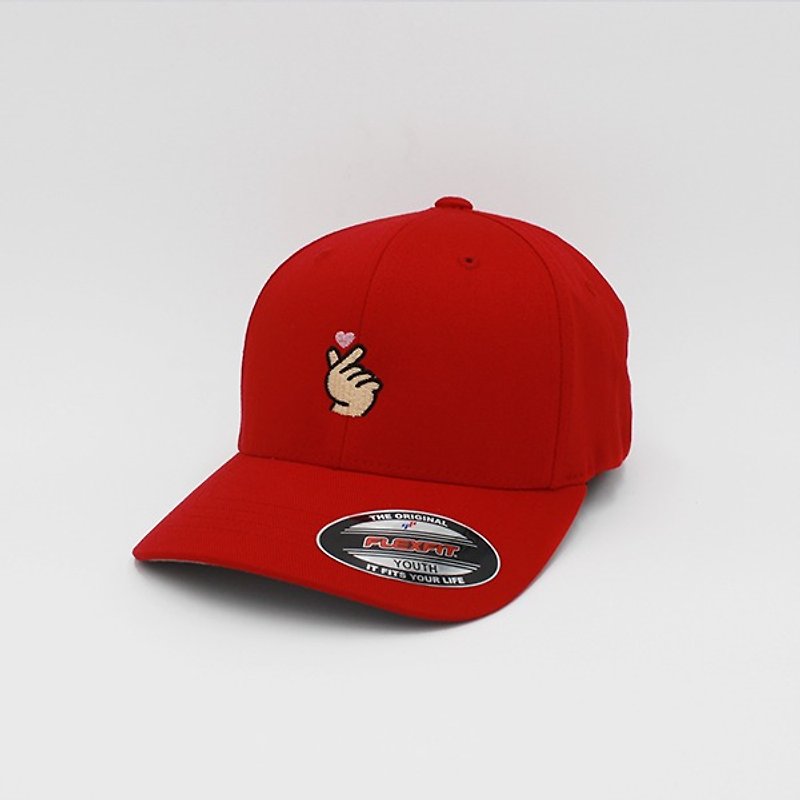 Plenty X NOOBIE joint embroidery cap classic finger love (Red Hat KID) - Hats & Caps - Cotton & Hemp 
