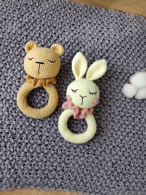 Rizhik_toys Natural Baby Toys Cotton Crochet Bunny Teether. Teether toy for babies bear gift
