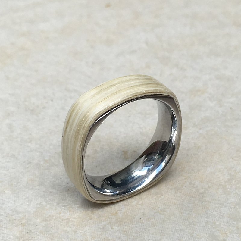 White Maple Square Steel Ring - แหวนทั่วไป - ไม้ ขาว