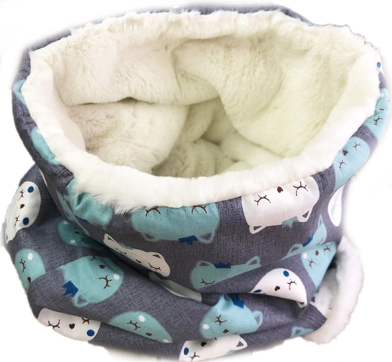 Multi-purpose hooded neck scarf in printed cotton fur, both sides are available for children’s Cat - Other - Cotton & Hemp 