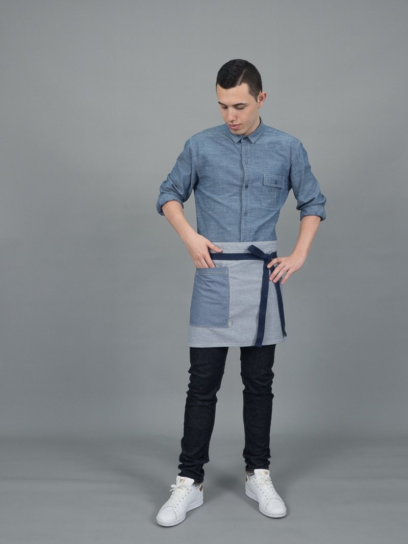 Mini Bistro apron (Stripe) 短圍裙 - 圍裙 - 棉．麻 藍色