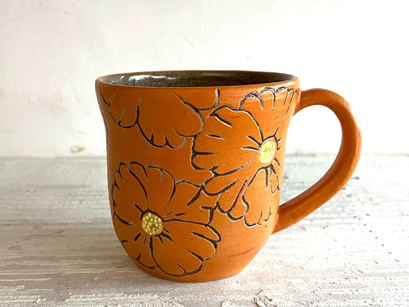 丹吉色ケシの花コーヒーカップ（完売後再制作モデル）_陶器マグカップ - マグカップ - 陶器 オレンジ