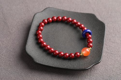 水墨 天然原礦硃砂紫金砂單圈手鏈 精工 規格6mm 硃砂含量高達95以上
