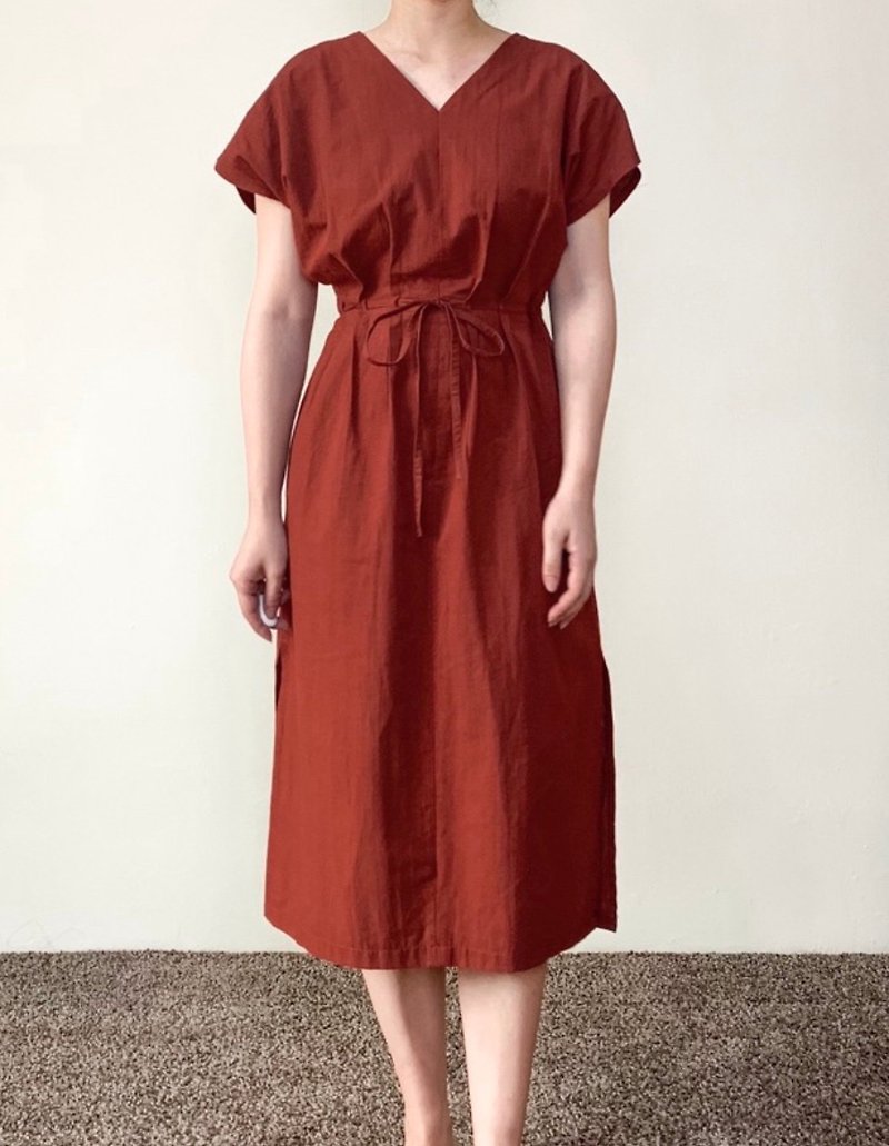 Dress with pleated string - One Piece Dresses - Cotton & Hemp 