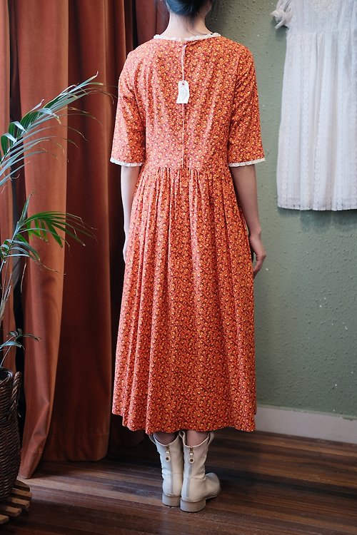 ヴィンテージドレス アメリカ製 オレンジ小花柄 プレーリー