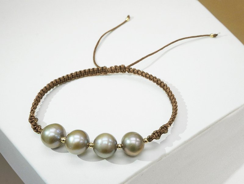 Edith & Jaz • Bronze Freshwater Pearl with Brown Cord Bracelet - สร้อยข้อมือ - เครื่องเพชรพลอย สีนำ้ตาล