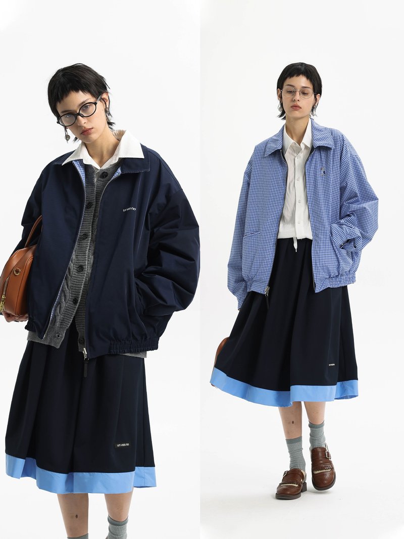 【防水雙面穿】斜紋復古格紋哈靈頓夾克男女外套Unvesno(UN) - 男夾克/外套 - 其他材質 