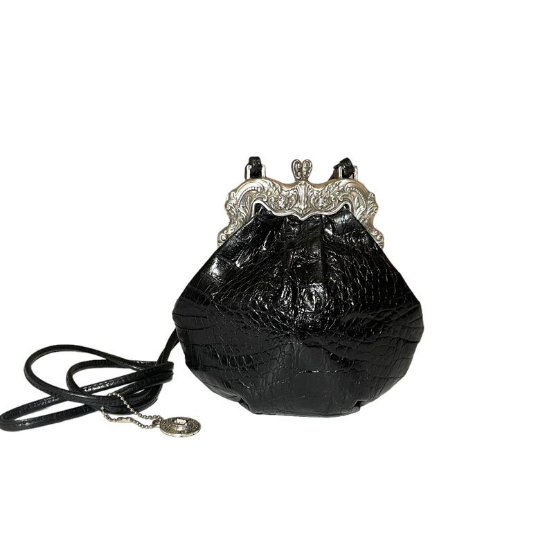 Vintage Brighton alligator-effect kiss lock bag - Messenger Bags & Sling Bags - Faux Leather Black