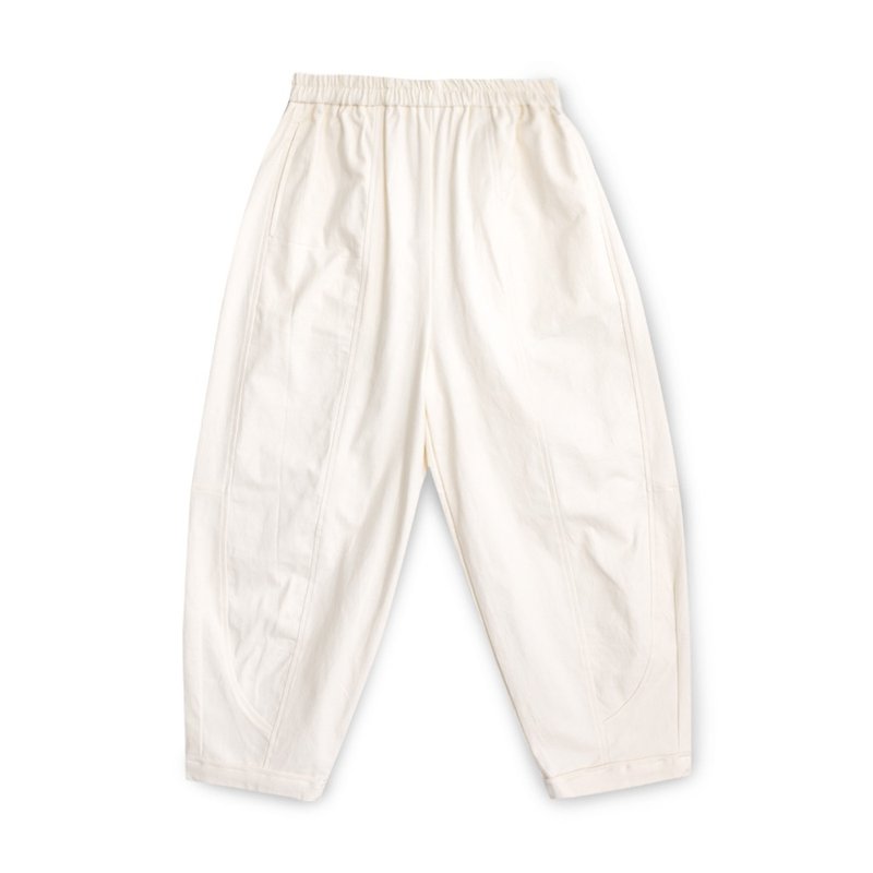 【Simply Yours】Splicing details Lun pants white F - Women's Pants - Cotton & Hemp White