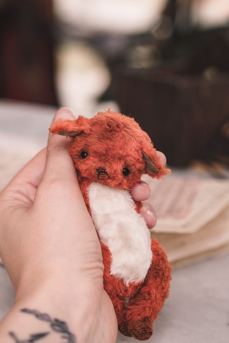Vintage style ooak Teddy artist fox ginger interior toy - 公仔/玩偶 - 其他材質 橘色