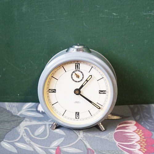 星期天古董飾品/雜貨 老件 Prim淡藍色發條時鐘 可動 捷克斯洛伐克製