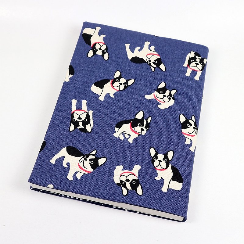 A5 Adjustable Mother's Handbook Cloth Book Cover - Bulldog (Blue) - ปกหนังสือ - ผ้าฝ้าย/ผ้าลินิน สีน้ำเงิน