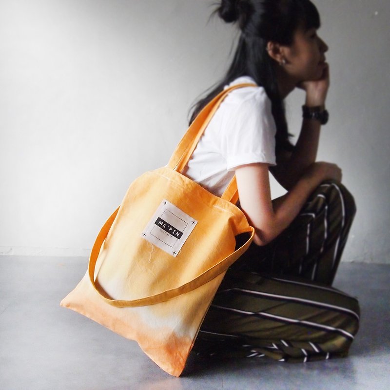 Sunset color bicolor - Canvas hand dyed Tote bag double back - Messenger Bags & Sling Bags - Cotton & Hemp Orange
