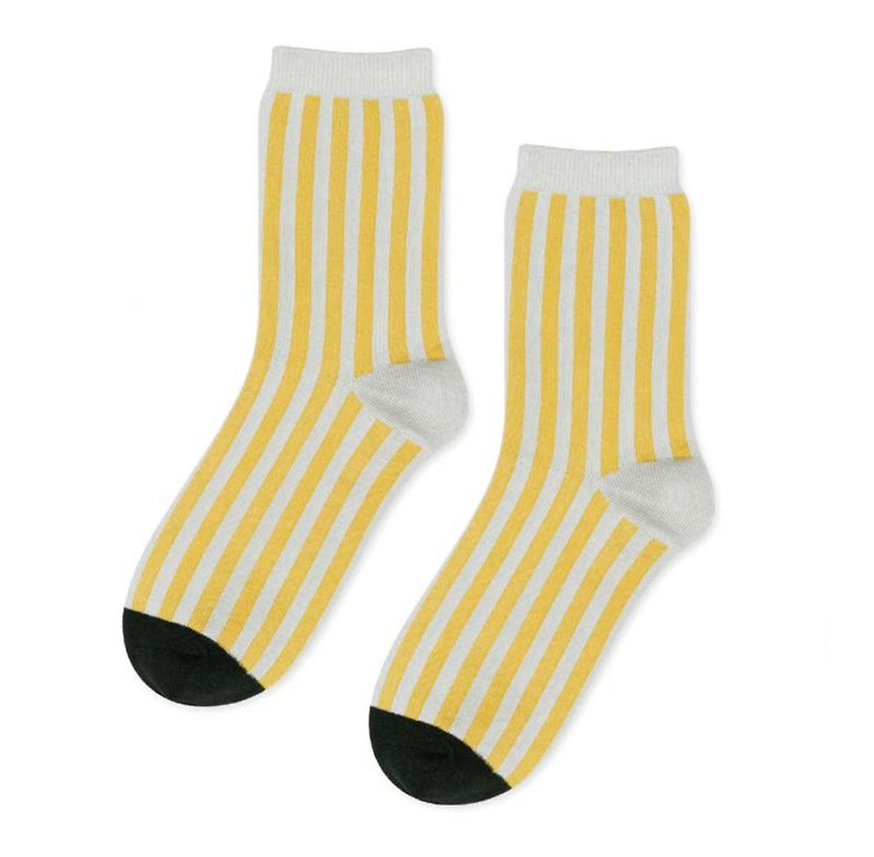 Sc. GREEN Lifestyle Stripe / Socks / Socks / Comfort Socks / Womens Socks - ถุงเท้า - ผ้าฝ้าย/ผ้าลินิน สีเหลือง