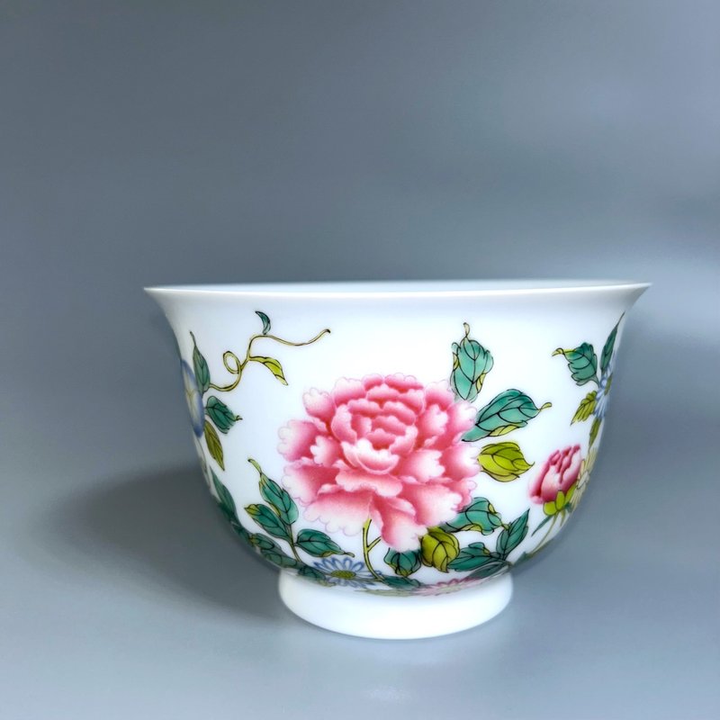清 雍正 粉彩四季花卉紋茶碗 - 碗 - 瓷 白色