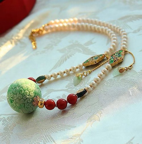 Sri Yantra 天然珍珠翡翠項鏈 翡翠轉運珠 母親節禮物 生日禮物