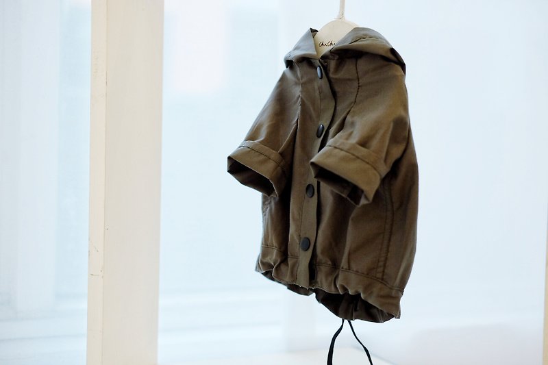 chacha.metyou [custom size] military green windbreaker hooded jacket [must discuss with information] - ชุดสัตว์เลี้ยง - ผ้าฝ้าย/ผ้าลินิน สีเขียว