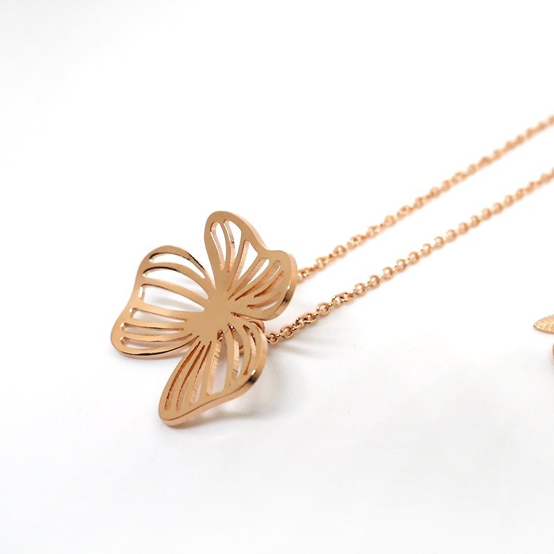 Flower necklace - Pink gold plated on brass - 項鍊 - 其他金屬 粉紅色