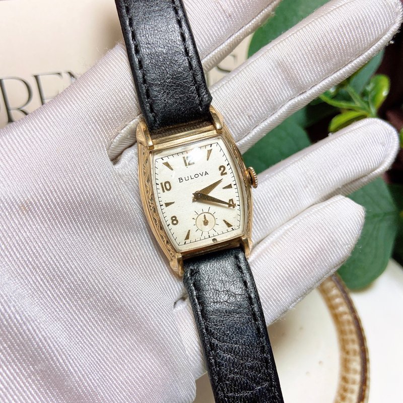 [Western Antique Jewelry] Ultra Rare BULOVA 1949 Normally Operating Second Hand A9 Textured Watch - นาฬิกาผู้หญิง - เครื่องประดับ สีทอง