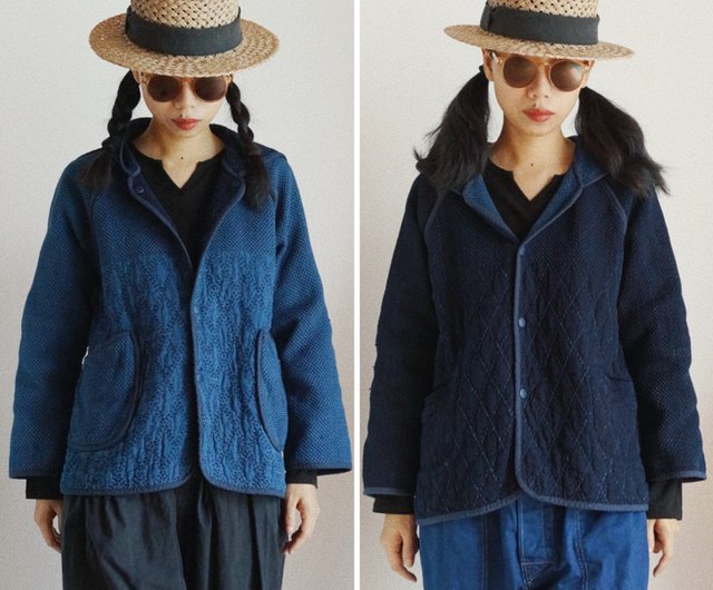 藍染 刺し子風 リバーシブル パッチワークジャケット