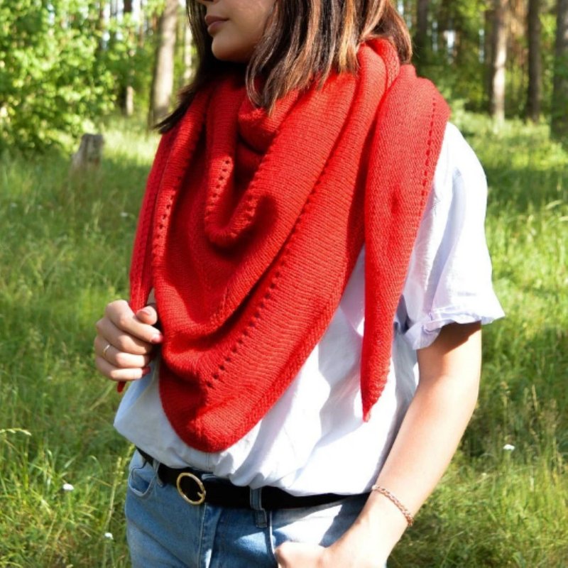 Big red knitted shawl/ Knitted accessories - ผ้าพันคอถัก - วัสดุอื่นๆ สีแดง