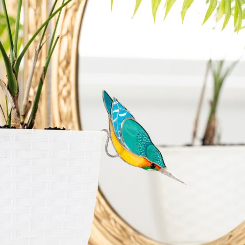 新品 花鳥・アメリカムシクイ スミレ サクラソウ カナダ・ステンドグラス社 ステンドグラス カワセミ サンキャッチャー 鉢植え 愛鳥ギフト