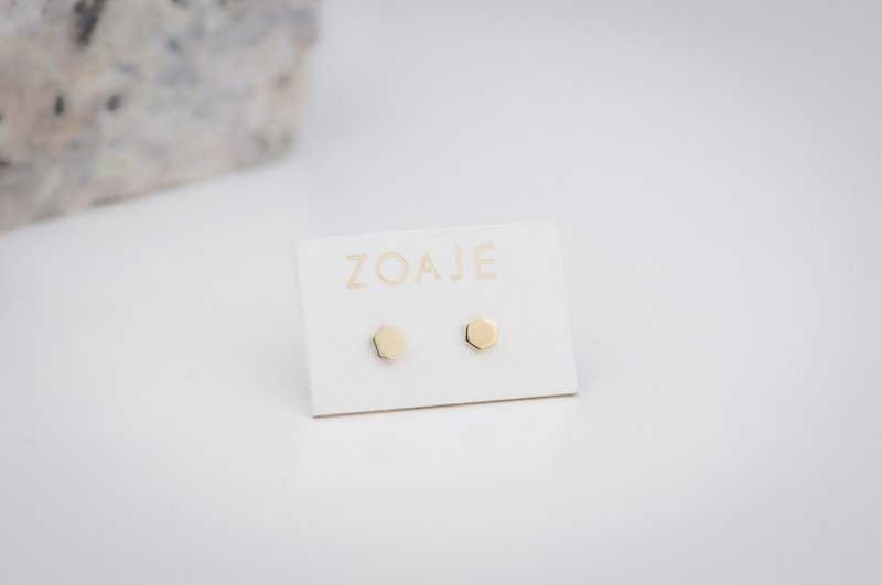Zoaje FRANCE耳釘耳飾 14k純金黃金 耳環 六邊形 極簡 首飾 法式 - 耳環/耳夾 - 其他金屬 金色