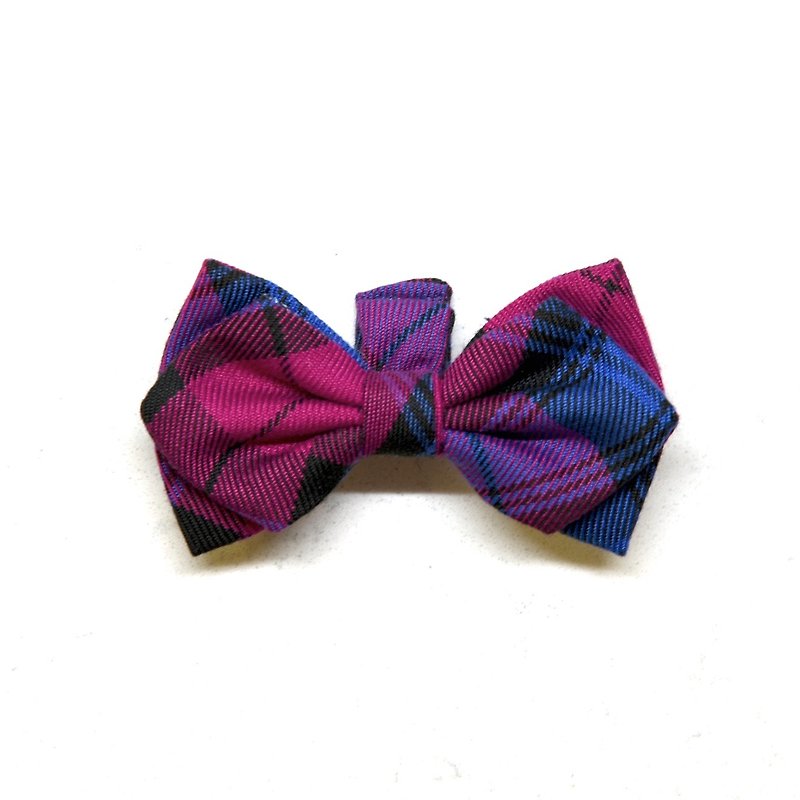 Handmade Tartan/Plaid Pet Dog Collar Accessory-Bowtie - Elegant Purple【ZAZAZOO】 - ปลอกคอ - ผ้าฝ้าย/ผ้าลินิน สีม่วง