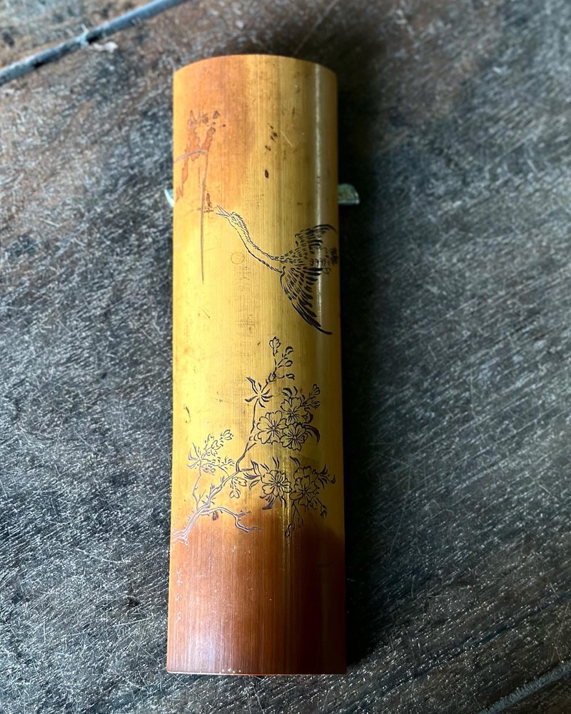 日本帶回 花鳥圖紋 成山刀 竹茶則 - 茶壺/茶杯/茶具 - 竹 