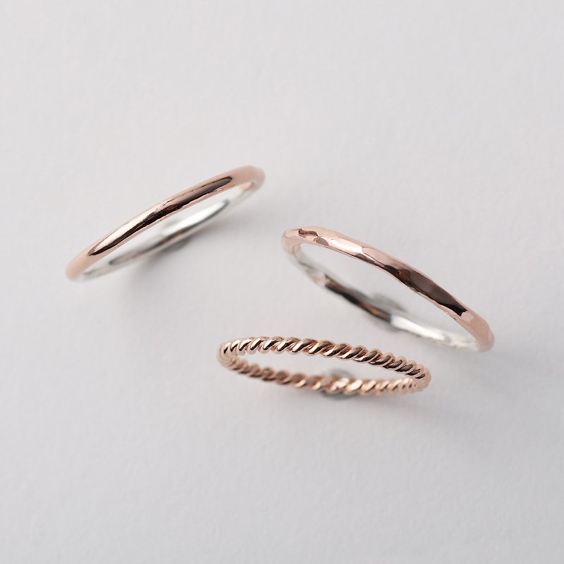 [Mother's Day Gift] Thin Rings (3 pieces) Two-color 925 sterling silver and Rose Gold custom-made pair of rings and tail rings - แหวนทั่วไป - เงินแท้ สีทอง