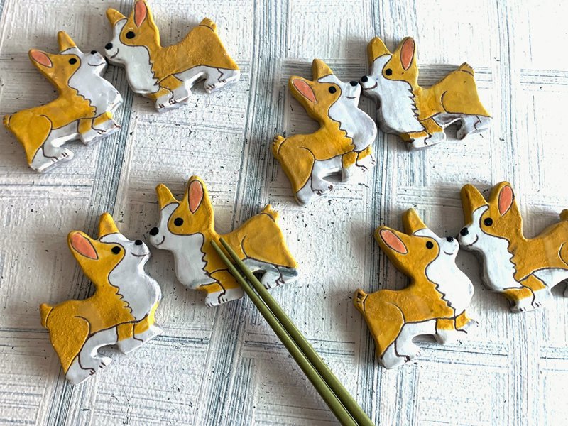 Shuaishuai Corgi Pottery Chopstick Holder_Earthenware Chopstick Holder - Chopsticks - Pottery Orange
