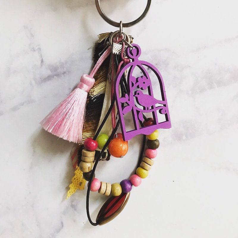 泰國Motta設計-波西米亞風紫色鳥籠鑰匙圈 - 鑰匙圈/鎖匙扣 - 其他材質 