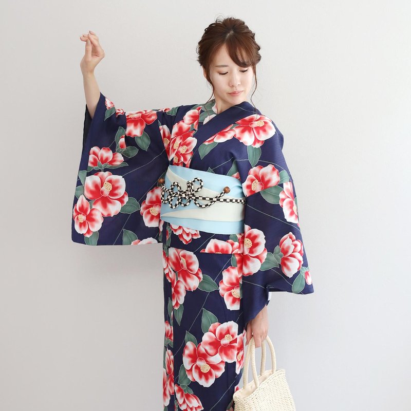 日本 和服 日本染色 梭織 女性 浴衣 腰封 2件組 F x71-1b yukata - 其他 - 其他人造纖維 黑色