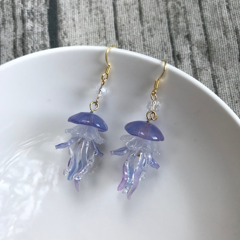 blue-purple jellyfish earrings - Earrings & Clip-ons - Plastic Blue