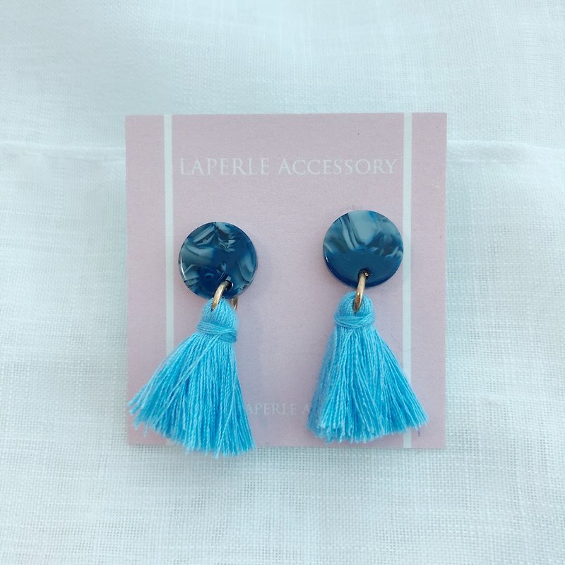  Blue tassel Earrings Birthday gift Brithday  - ต่างหู - งานปัก สีน้ำเงิน