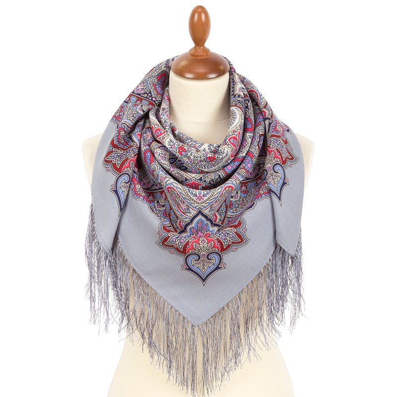 Authentic Pavlovo Posad Russian Shawl Scarf Soft 100% Wool 89x89 cm 2077-1 - 絲巾 - 羊毛 灰色
