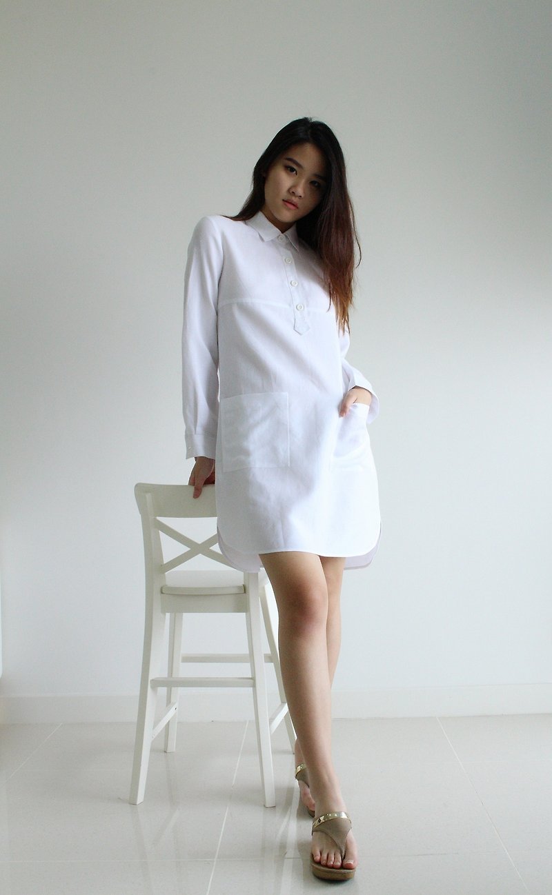 Made to order linen dress / linen clothing / long dress / casual dress E21D - 連身裙 - 亞麻 白色