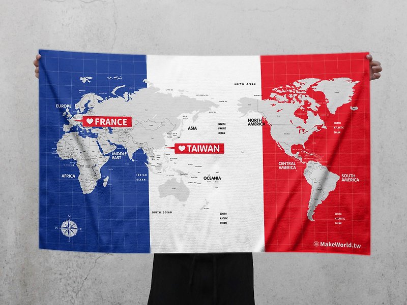 Make World地圖製造運動浴巾(法國) - 毛巾浴巾 - 聚酯纖維 