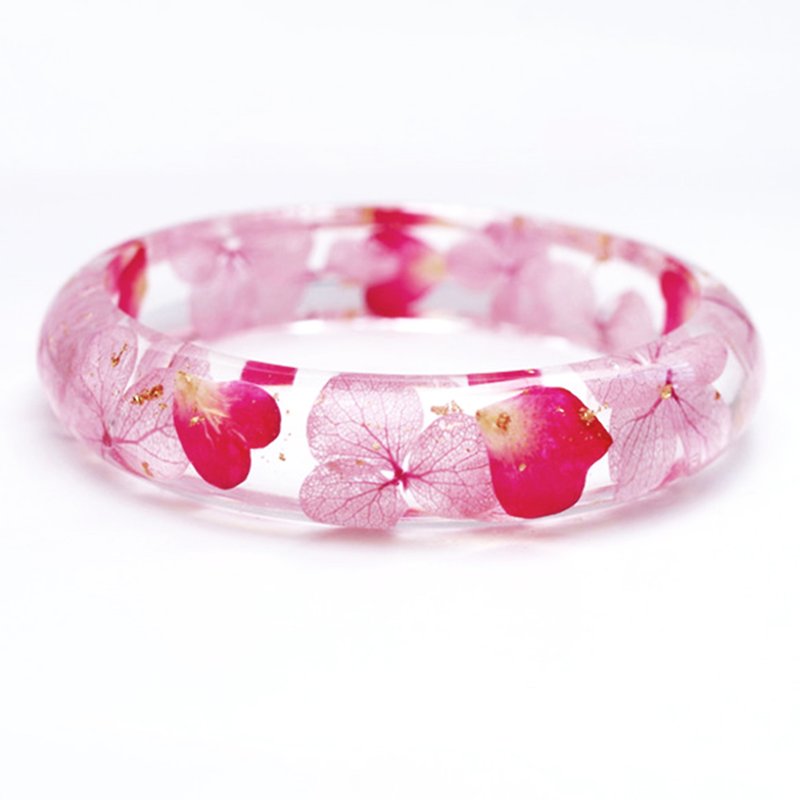 FlowerSays / Rose Hydrangea Real Flower Bracelet / Pink-Red Collection / Eternal - สร้อยข้อมือ - กระดาษ สึชมพู