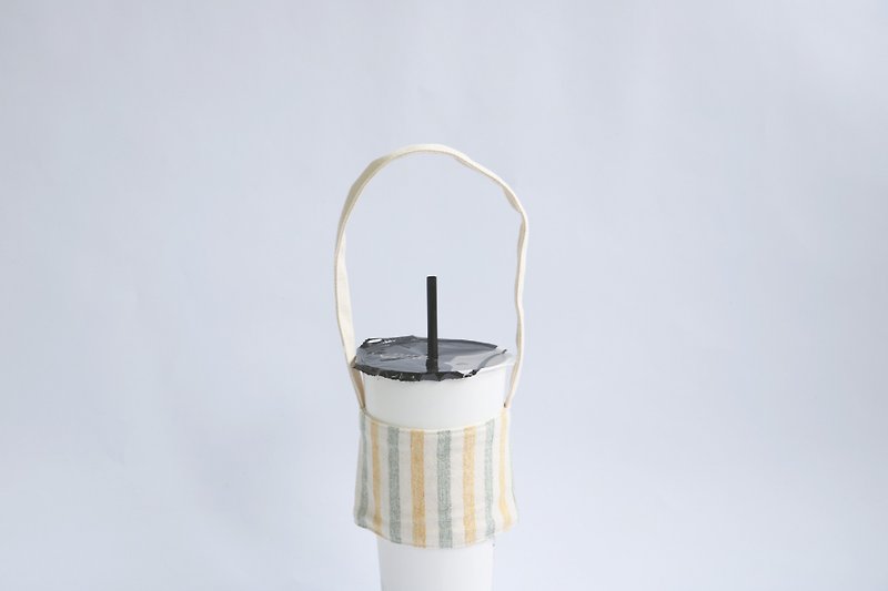 MaryWil Eco Cup Set Beverage Bag Lightweight - yellow-green thick stripes - ถุงใส่กระติกนำ้ - ผ้าฝ้าย/ผ้าลินิน หลากหลายสี